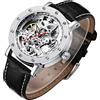 XJHYJS Orologio da uomo, orologio da polso meccanico in acciaio inossidabile scheletro steampunk design automatico a carica automatica con numeri romani Silver