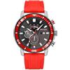 FORSINING Orologio da uomo, analogico, al quarzo, sportivo, cronografo, orologio da polso, cinturino in silicone, impermeabile, casual, alla moda, display per affari, Colore: rosso, cinghia
