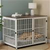 BingoPaw Gabbia Cani per Interno: XL Kennel Cani Taglia Grande in Legno e Metallo Casetta Cane Tavolino per Gabbia con 3 Ante e Vassoio Estraibile - 107x71x81cm, Bianco