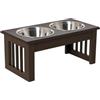 PawHut Ciotole Rialzate per Cani Taglia Piccola ed Extra Piccola, Supporto Portaciotole in MDF con 2 Ciotole in Acciaio Inox per Cibo e Acqua, Caffè Scuro