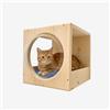 PERCORSIPERGATTI.IT Cubo Cuccia Gatto 40x40x40cm, in Legno d'Abete PEFC Fatto a Mano, grafica Spaziale e Cuscino Blu Lavabile, Cuccia per Gatti per Riposo, Giocare, e arrampicarsi, fino a 20 KG - Percorsipergatti