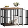 Fobyfurny Gabbia per Cani, 80 x 60 x 70cm, Marrone Rustico & Nero | 3 Porte, Gabbia per Cani in Legno, Tavolo Supplemento, Cuccia Cane Interno, Cane di Taglia Piccola e Media, FPDC011FD1