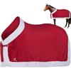 Hperu Costumi Natalizi, Coperta per Cavalli Natalizi di Cavalli Rossi Coperte in Pile morbide Coperte di Cavalli Invernali Caldi con Bordo di Pellicce da fauci Bianche per Cavallo di Natale