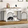 Hzuaneri 100 cm Mobile per Gabbia per Cani con 2 Cassetti Portaoggetti, Kennel da Interno con Stazione di Ricarica, Tavolino in Legno per Cani di Taglia Media/Grande, Bianco Marrone DFC87214B