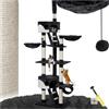 tectake® Albero Tiragraffi per Gatti, con 2 Casette, 3 Piattaforme, Altezza Regolabile 243-260 cm, Barre in Sisal 8 cm di Diametro, Ideale per Gioco e Riposo - Nero/Bianco