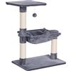 PawHut Albero Tiragraffi per Gatti Multilivello con Amaca, Grigio | Gioco per Gatti, Pallina Appesa, in Legno e Peluche, 50x36x70cm