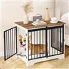 Hzuaneri 81cm Gabbia per Cani, Bianco e Marrone Tavolo Supplemento | 55 x 81 x 67,5 cm, Nicchia Moderna per Cani, Gabbia per Cuccioli, Casetta per Animali, 2 porte, DFC83614B