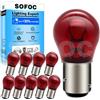 SOFOC PR21/5W Luce Posteriore Stop Rosso 12V BAW15D Spilli 150° S25 10Pcs | Base a baionetta 15MM - Doppio Filamento - Punti Sfalsati - Resistente alle Alte Temperature - Doppio Contatto