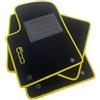 ASC Tappetini Auto Compatibili con Fiat 500 3 Porte 2012-2022, Moquette, 1 Logo Ricamato, Bordo Giallo, Bottoni e Battitacco