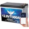 Elfhub Batteria per auto LiFePO4 da 12 V 300 Ah con Bluetooth, BMS integrato da 200 A, batteria al litio a ciclo profondo da 3840 Wh, oltre 4000 cicli, ideale per camper e rimorchi solari