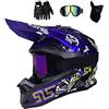 MRDEAR Blu/ Skull - Casco Motocross Uomo con Occhiali (4 Pcs) Casco Integrale MTB Adulto Casco da Cross con Fodera Rimovibile, Pro Casco Motociclista per Enduro Downhill Offroad Scooter Moto Sport,M