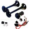 YIYDA Tromba d'aria Car Horn 24V Tromba per camion Clacson 150db Air Horn nero Cromo Zinco Doppio tubo Tromba per auto Tromba elettrica con pompa ad aria per 24V Auto Camion Moto Barca SUV Treno ecc