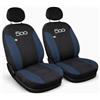 Susy Shop Coprisedili Anteriori compatibili con Fiat 500, Set 2 Pezzi con Logo Ricamato, Design Elegante, Made in Italy (Nero/Blu Scuro)