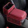 Qirc Cuscino per Bracciolo Auto, Poggiabraccio Auto in Pelle PU Migliorato con Portabicchieri e Borsa Portaoggetti, Cuscino Universale in Schiuma a Memoria per Console Centrale Auto/Camion/SUV (Rosso)