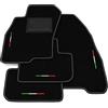 Generico Tappetini compatibili con Fiat Grande Punto 2005-2012, ricamo bandiera Italia, kit tappetini auto personalizzati, set tappeti in moquette, bordo nero.