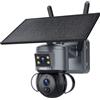 SHIWOJIA 24/7 Registrazione AOV Telecamera con Sim 4G da Esterno, Doppio Obiettivo, Allarmi PIR, Audio Bidirezionale, Tracciamento Automatico, 12000mAh Batteria & 10W Pannello Solare, IP66
