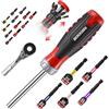 GEINXURN Chiave a bussola con magnete per portapunte, impugnatura ergonomica con superficie per riporre le punte, set di 12 pezzi di punte (PH/PZ/Torx/Hex/SL), chiave a bussola, mini chiave