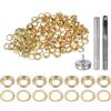 QUARKZMAN Kit di 100pz Strumento Occhielli 5mm Set Occhielli in Rame con Perforatore Fori Vuoti, Strumenti per Occhielli per Abbigliamento in Pelle Tessuto, Tono Oro