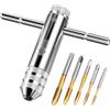 Ravytha Set di Chiave a Cricchetto, 5 Pezzi Maschi per Filettatura M3/ M4/ M5/ M6/ M8 + 1 Pezzi Giramaschi a T, Filettatrice Manuale Regolabile, Maschi per Filettare con Rivestimento in Titanio