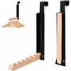 JYYWTSI appendiabiti da porta appendino da porta attaccapanni da porta, supporto pieghevole in ferro e legno di faggio per 6 grucce, gancio porta senza forare per porte fino a 2 cm, nero