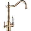 MASINIES Rubinetto Per Cucina 3 Vie Per Sistemi Osmosi Doppia Leva Girevole A 360° Ottone Miscelatore Cucina Tre Vie Bocca Alta, Acqua Fredda E Calda Rubinetto Lavello Cucina, Vintage Anticato, Oro