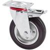 eacommerce - Ruota piroettante industriale rotella Piena in gomma nera Girevole con Piastra per Carrelli Banchi da Lavoro Mobili (Ruota Con Freno, 150 mm)