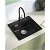 Sofetiy Lavello da cucina in granito nero, 50 x 45 cm, lavello da cucina, lavello da cucina, rettangolare, lavello in granito, moderno set di lavello da incasso, lavello con 2 fori per rubinetto, 1