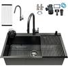 KOOGIMDDR 80x50cm Acciaio Inox Lavello Cucina 1 Vasca Grigio Nero, Con Griglia In Acciaio Inox Nano, Lavabo Cucina con 3 Fori Scolapiatti da Appoggio con Rubinetto, con Dispenser Sapone Da Appoggio