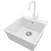 PRIMAGRAN Lavandino da Cucina Bianco 48x50cm, Lavello in Granito a 1 vasca + Rubinetto 32x20cm + Set di accessori, Lavabo da Cucina Incasso al Mobile 50cm - Riga S227