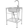 Guoked Lavabo indipendente in acciaio inox, 60 x 45 x 75 cm, 1 vasca, mobile per garage industriale, per esterni, giardino, campeggio, con rubinetto, scolapasta per lavanderia, garage, cortile