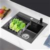 Shiyinge Lavello da incasso, rettangolare, in acciaio inox, set di scarico rettangolare dal lavandino, con cestello di scarico, erogatore di sapone per tubi a filo piatto, nero, 1 vasca, 40 x 45 cm
