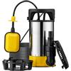 Wiltec Pompa sommersa ad aspirazione piatta 3in1 750 W, portata 14000 l/h, per acque chiare e scure, con galleggiante e termoregolazione, per cantine, stagni, piscine, pozzi