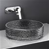 EMKE Lavabo da Appoggio in Vetro Nero Opaco 36 x 36 x 11 cm, Lavandino Rotondo Effetto Cristallo per Bagno Moderno e WC Ospiti, Ciotola Senza Foro Rubinetto - Senza Rubinetto e Piletta