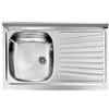 Linea Azzurra Lavello Cucina 1 Vasca in Acciaio Inox e gocciolatoio per lavello. Lavabo Cucina Satinato F3 Standard con Piletta Manuale e Guarnizione Premontata 80x50x80cm Made In Italy