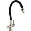 Bellerofonte Rubinetto 3 Vie con Canna Flessibile Nera in Acciaio Inox Satinato per Cucina