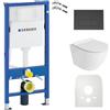 Lavita Duofix Basic elemento a parete + WC a scarico profondo Galve nero senza brida + sedile WC + piastra di comando pulsante nero set completo Cassetta di scarico da incasso WC set completo