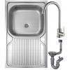 DomoDomo - lavello cucina 1 vasca 80x50 in acciaio inox con gocciolatoio - lavello da cucina moderno completo di rubinetto - lavello cucina 1 vasca con gocciolatoio salvaspazio
