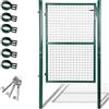 Fiqops - Cancello da giardino, 150 x 100 cm, verde, in acciaio zincato, con Maniglia per porta e 3 chiavi, cancello per recinzione, resistente alle intemperie, robusta e durevole