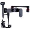 XJTNLB Miscelatore Rubinetto Cucina a Muro con Doccetta Estraibile Bagliore Miscelatore Lavello Cucina Girevole a 360° Rubinetto Miscelatore Rubinetti da Muro-Black-A._30 Cm.