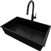 PRIMAGRAN Lavandino sottotop Tutto Nero 76x47cm, Lavello in Granito a 1 vasca + Rubinetto 40x20cm + Set di accessori, Lavabo da Cucina al Mobile 80cm - London S496