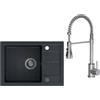 VBChome Lavandino con Rubinetto Nero 62 x 44 cm Granito Lavello Singolo da Incasso Superficie di Sgocciolamento Macchiettato Reversibile Rubinetto Inox Lavello Composito + Sifone