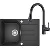 ANYCEE 78x45 cm Lavello Nero con Rubinetto Estensibile, Lavello Cucina 1 Vasca con Gocciolatoio, Lavandino Cucina in Granito per Mobile di Base di Oltre 40cm con Sifone e Scarico