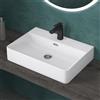 doporro Lavabo Bagno Sospeso Lavandino da Appoggio Rettangolare 60 cm in Ceramica Bianco Lucido con Foro per Rubinetto e Troppopieno, Lavamani a Parete con Nano Rivestimento Anticalcare - Meissen201