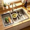 KOOGIMDDR Lavello da cucina in acciaio inox 304SUS, 90 x 50 cm, 1 lavello grande da incasso, in acciaio inox, rettangolare, con sgocciolatoio, scarico e kit di troppopieno per il sottopiano e