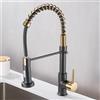 ZYCDP Rubinetto Lavello Cucina con Spirale Molla, Rubinetti da Cucina Acqua Fredda e Calda Girevole a 360° 2 Modalità Nero+Oro