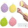 HENGBIRD Set da 4 spugne da bagno con gancio - Spugne ultra morbide ed esfolianti in materiali naturali - Cura delicata della pelle, schiuma ricca per uomo e donna, 1 gancio incluso