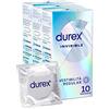 Durex Invisible (54 mm), Forma serbatoio Easy-on, 3 confezioni, 30 Profilattici Extra Sottili, Vestibilità Regular