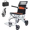 generic Sedia a rotelle pieghevole leggera in alluminio con freno a mano, sedia da trasporto portatile per adulti, carrello da viaggio ultra leggero per aerei