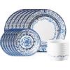 Corelle Servizio da tavola Portofino, 18 pezzi, blu e bianco, per 6 persone, resistente alle scheggiature, include piatti piani da 26 cm, insalata/piatti da contorno da 17 cm e ciotole da
