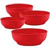Generico Insalatiera in Plastica Costolata, Set 4 Ciotole da Cucina, 20cm 22cm 24cm 26cm, Bacinella per Insalate e Preparazioni (Rosso, 20/22/24/26cm)